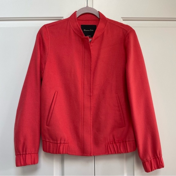 Massimo Dutti Wool Blend Coral Bomber Style Zip Front Pockets Lightweight Jacket - Picture 1 of 12
